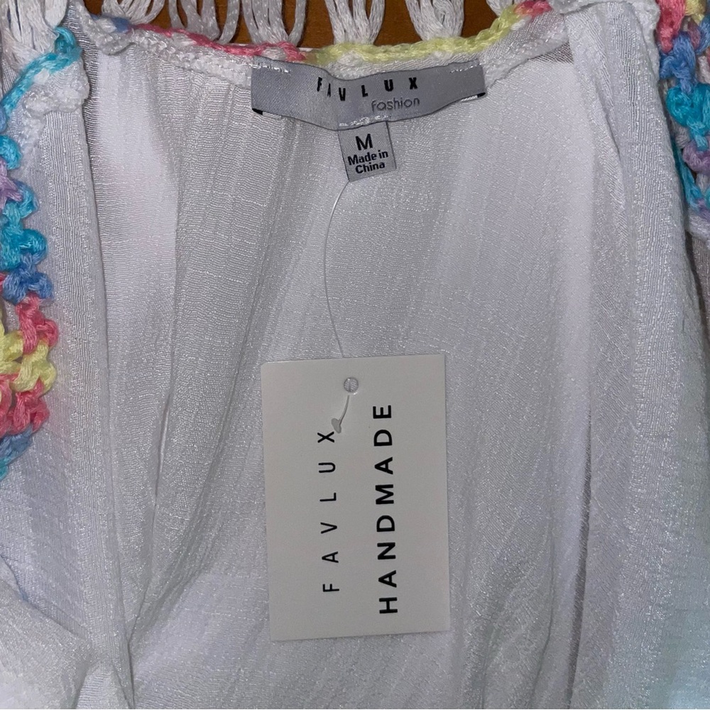 NWT FavLux Open Back Swim Coverup Rainbow Crochet Accents - Picture 6 of 9